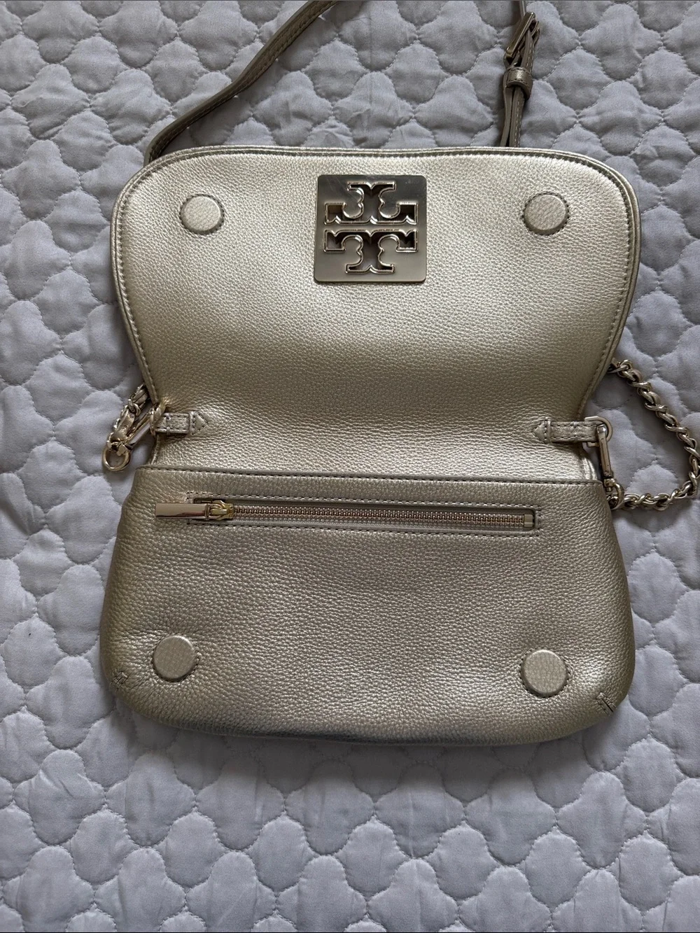 Tory Burch Metallic Gold Leather Crossbody with Chain Strap